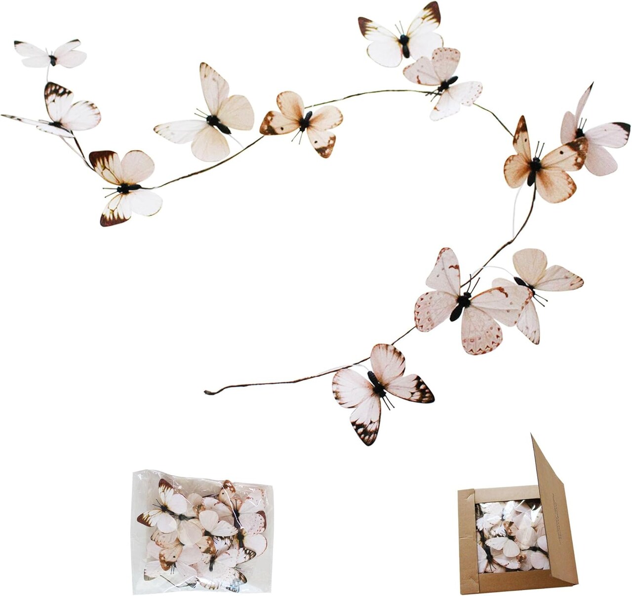 DIY 3D Unique Butterfly Hanging Garland Decor (White Brown)